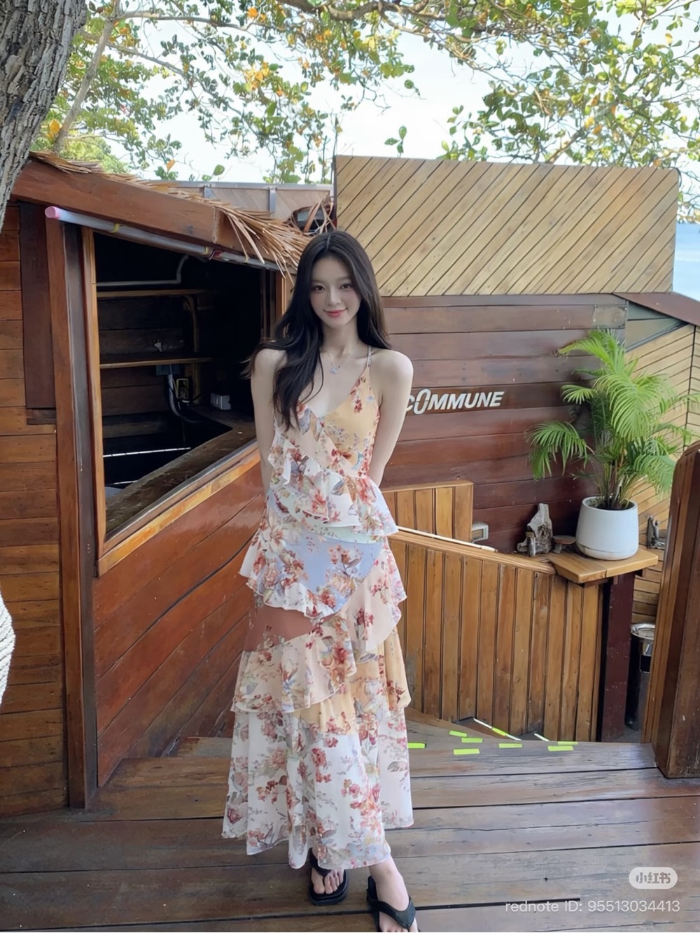 Zimmermann Peach and Cream Floral Ruffle Maxi Dress